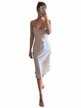 Nwt Silk Maison cream mulberry silk midi backless dress size Xs